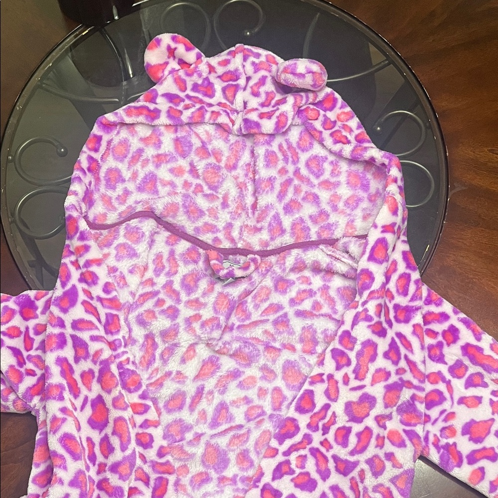 Pink Leopard Print Hooded Robe